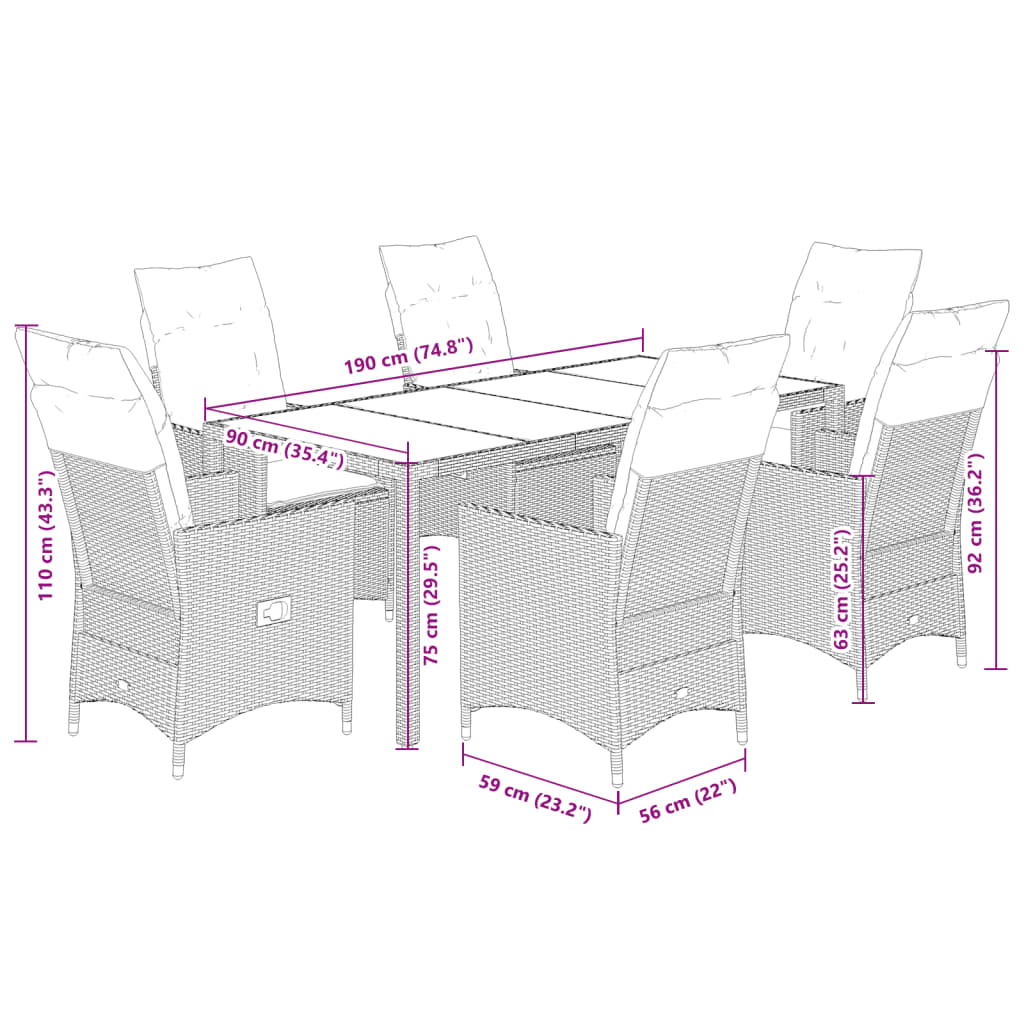 9 Piece Garden Dining Set with Cushions Black Poly Rattan