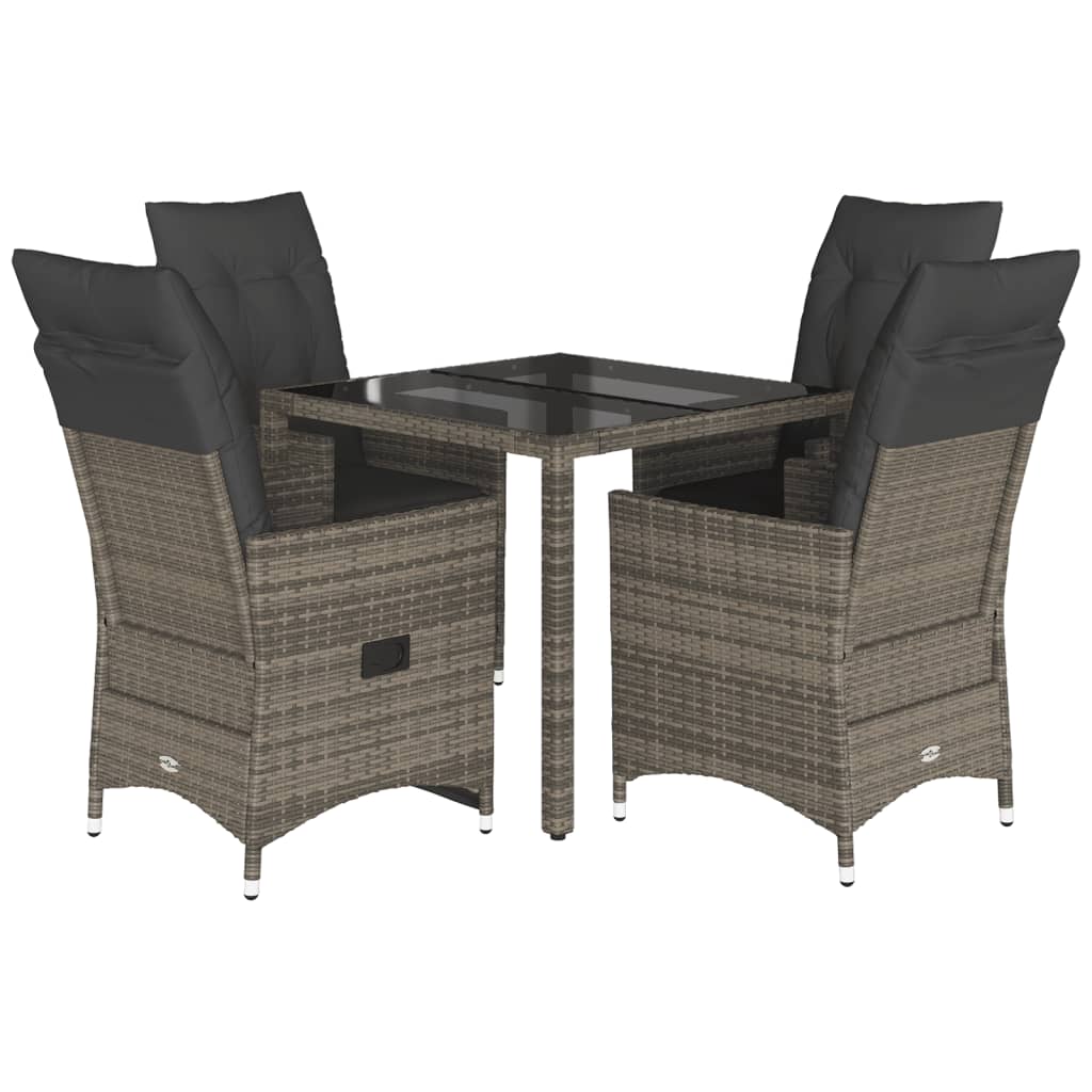 5 Piece Garden Dining Set with Cushions Grey Poly Rattan