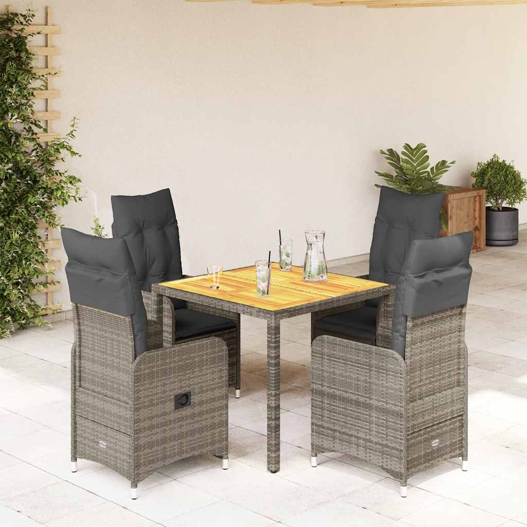 5 Piece Garden Bistro Set with Cushions Grey Poly Rattan