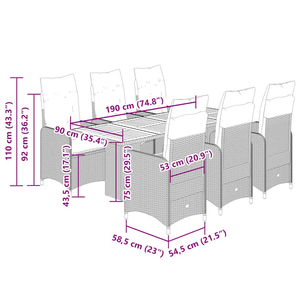 7 Piece Garden Bistro Set with Cushions Grey Poly Rattan