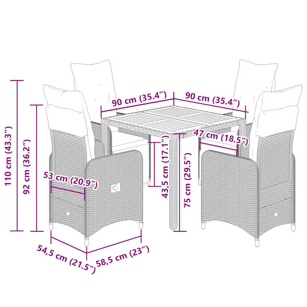 5 Piece Garden Bistro Set with Cushions Black Poly Rattan