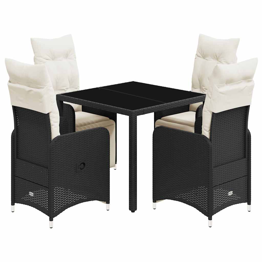 5 Piece Garden Bistro Set with Cushions Black Poly Rattan