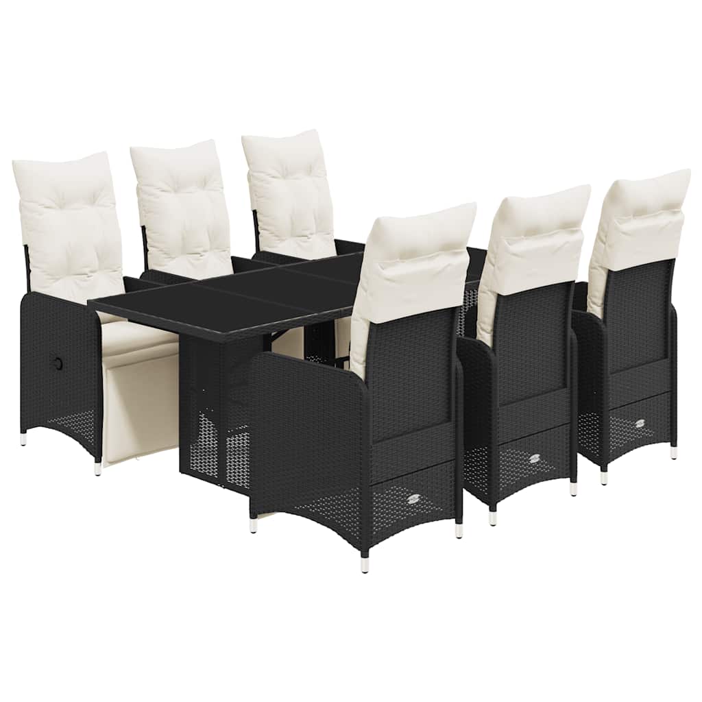 7 Piece Garden Bistro Set with Cushions Black Poly Rattan