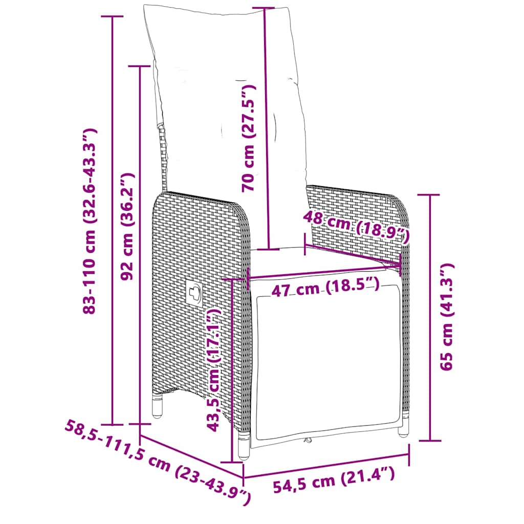 7 Piece Garden Bistro Set with Cushions Black Poly Rattan