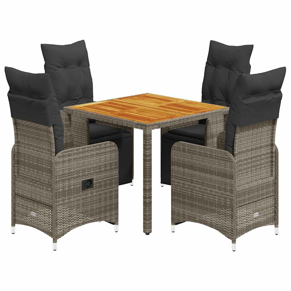 5 Piece Garden Bistro Set with Cushions Grey Poly Rattan