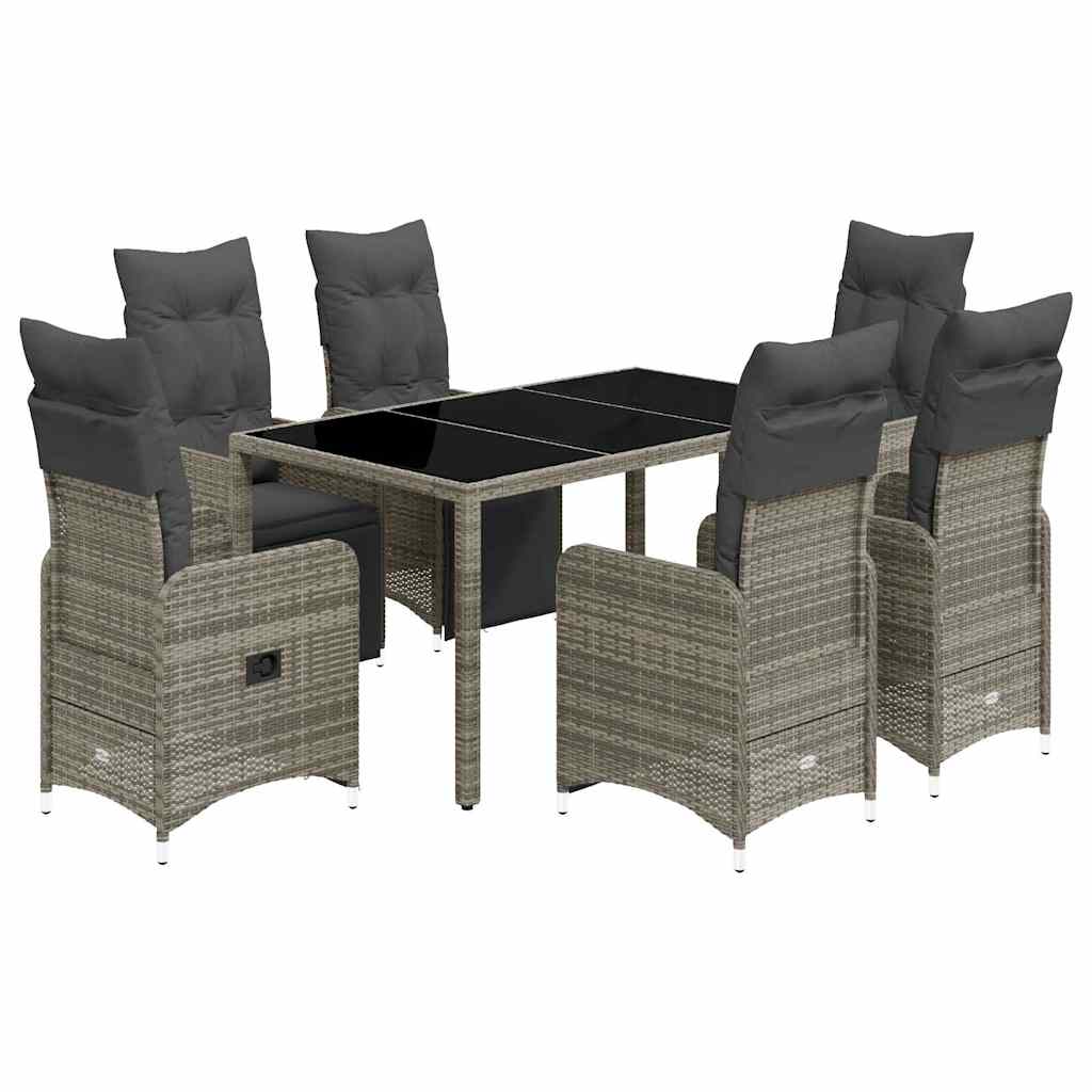 7 Piece Garden Bistro Set with Cushions Grey Poly Rattan