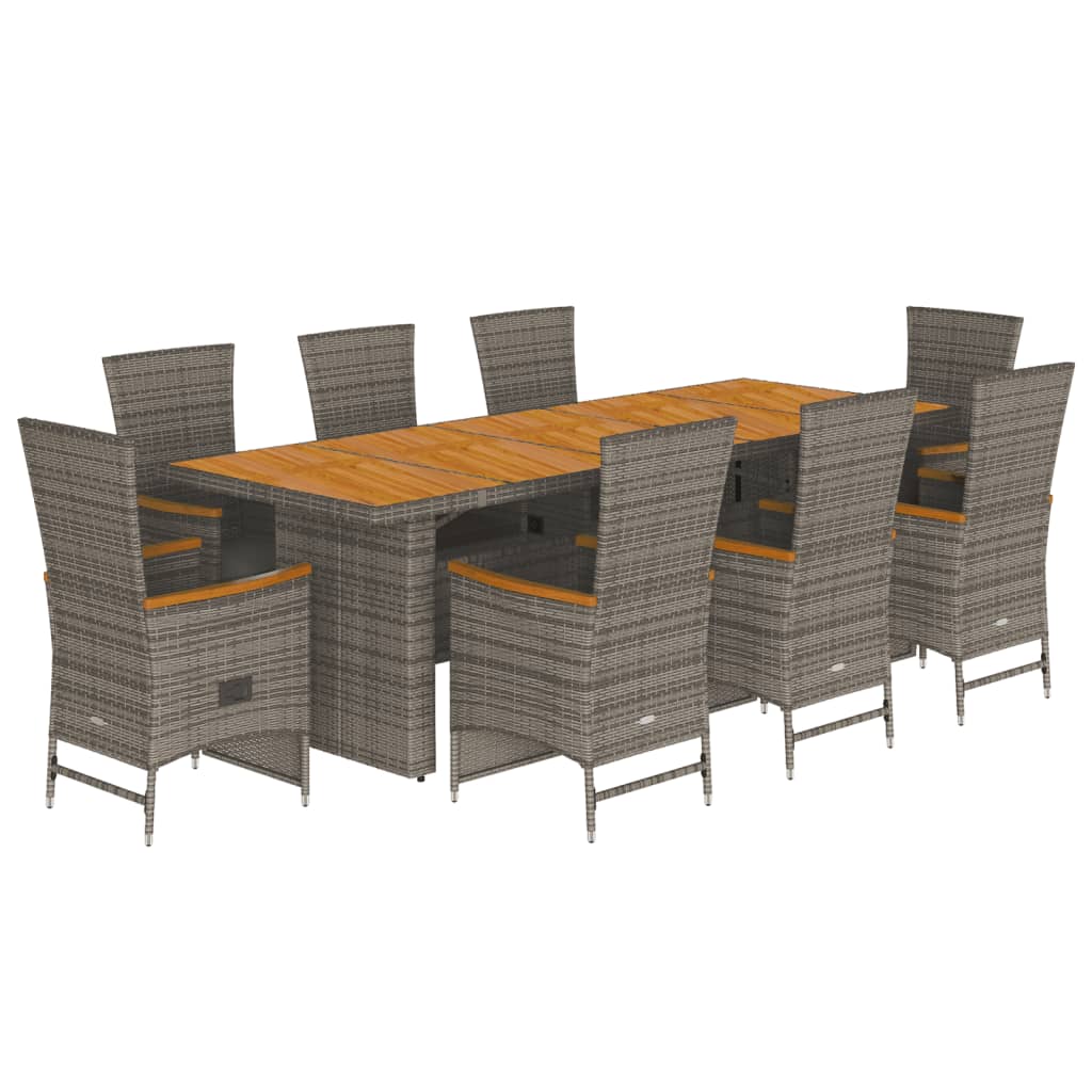 9 Piece Garden Dining Set with Cushions Grey Poly Rattan