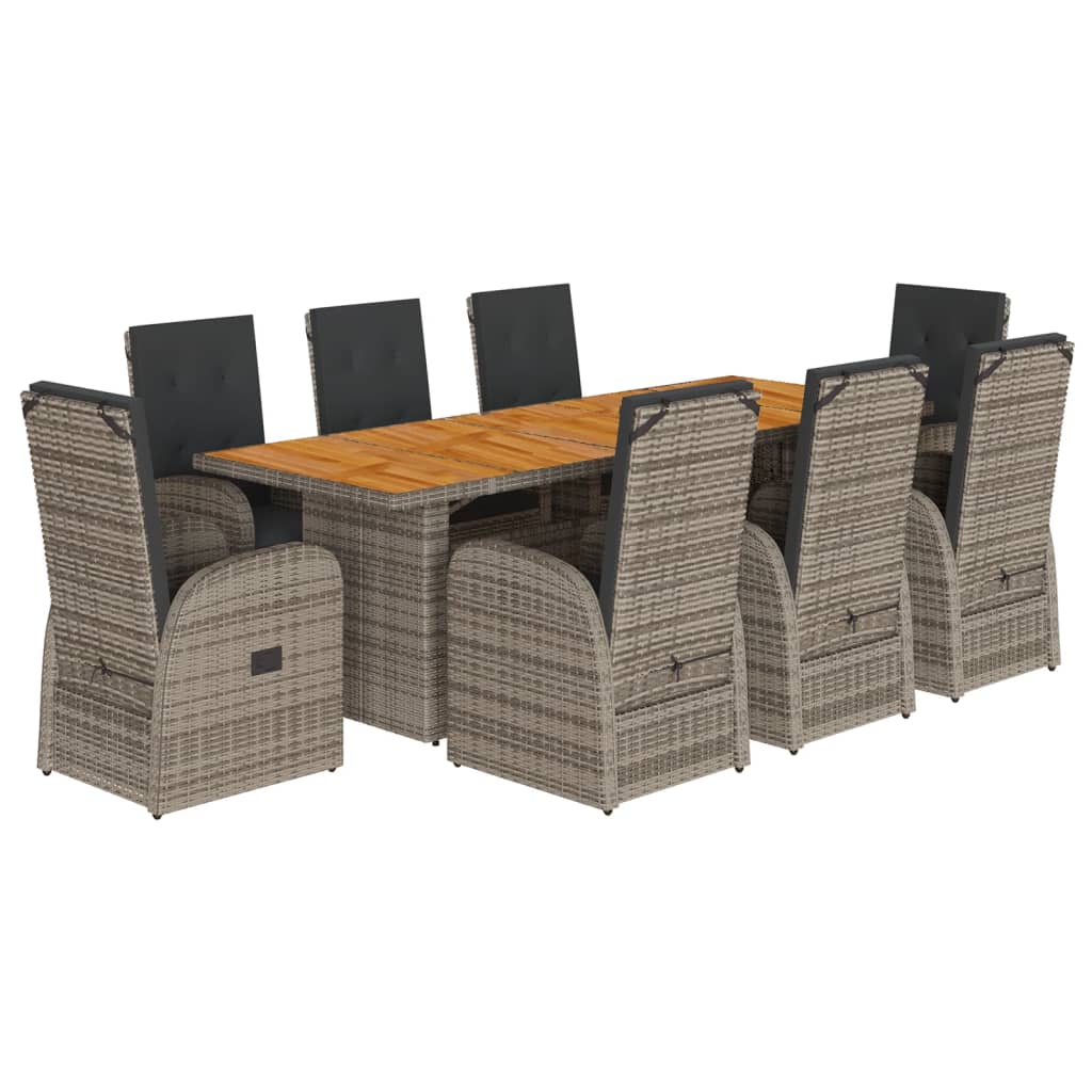 9 Piece Garden Dining Set with Cushions Grey Poly Rattan