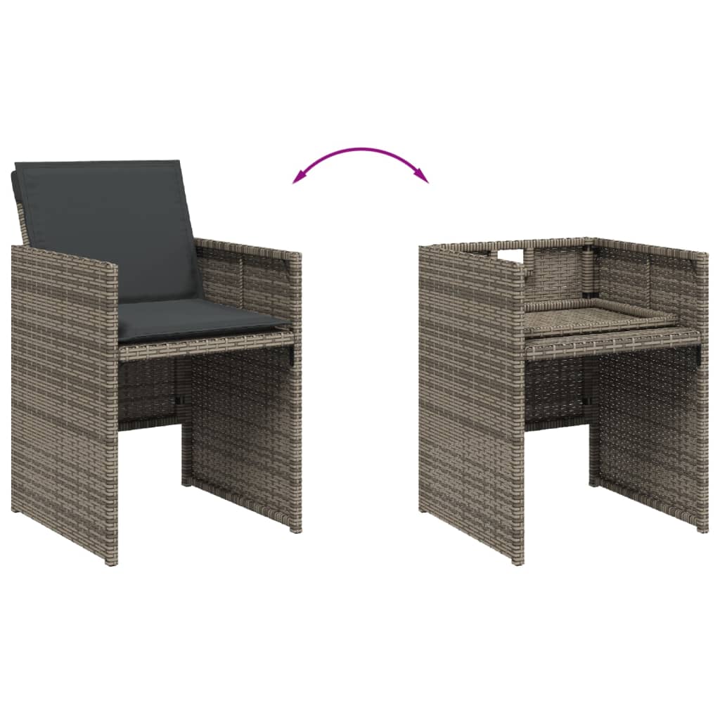 5 Piece Garden Dining Set with Cushions Grey Poly Rattan