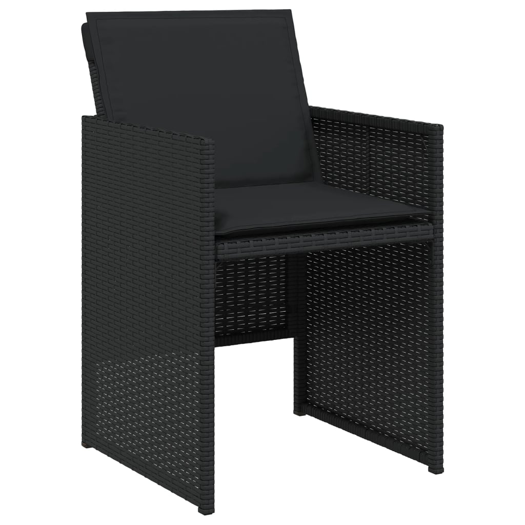 9 Piece Garden Dining Set with Cushions Black Poly Rattan