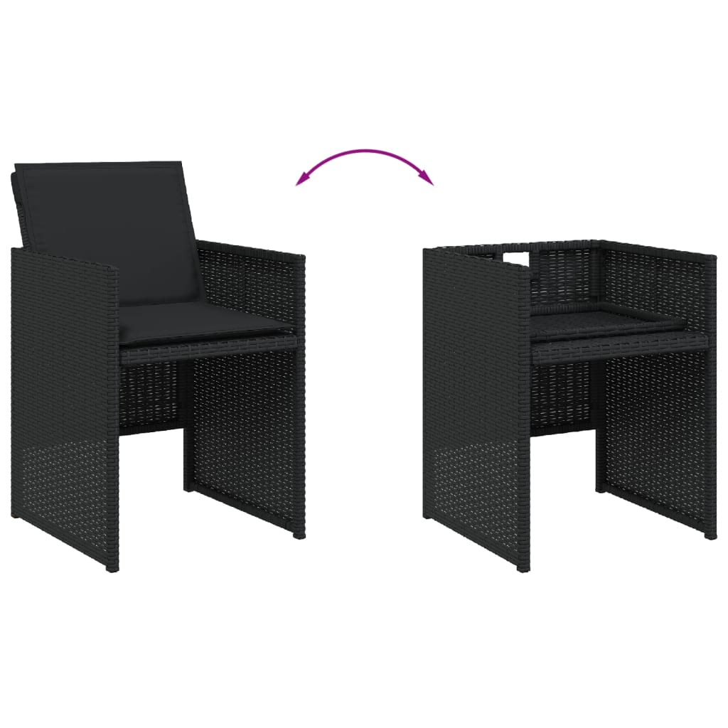 9 Piece Garden Dining Set with Cushions Black Poly Rattan