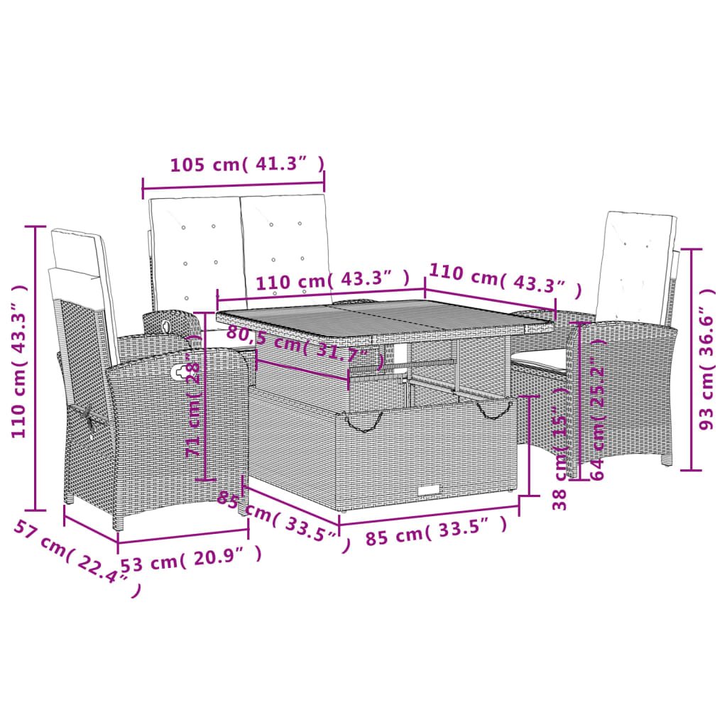 4 Piece Garden Dining Set with Cushions Black Poly Rattan