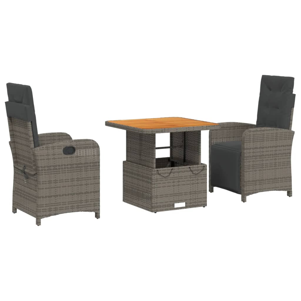 3 Piece Garden Dining Set with Cushions Grey Poly Rattan
