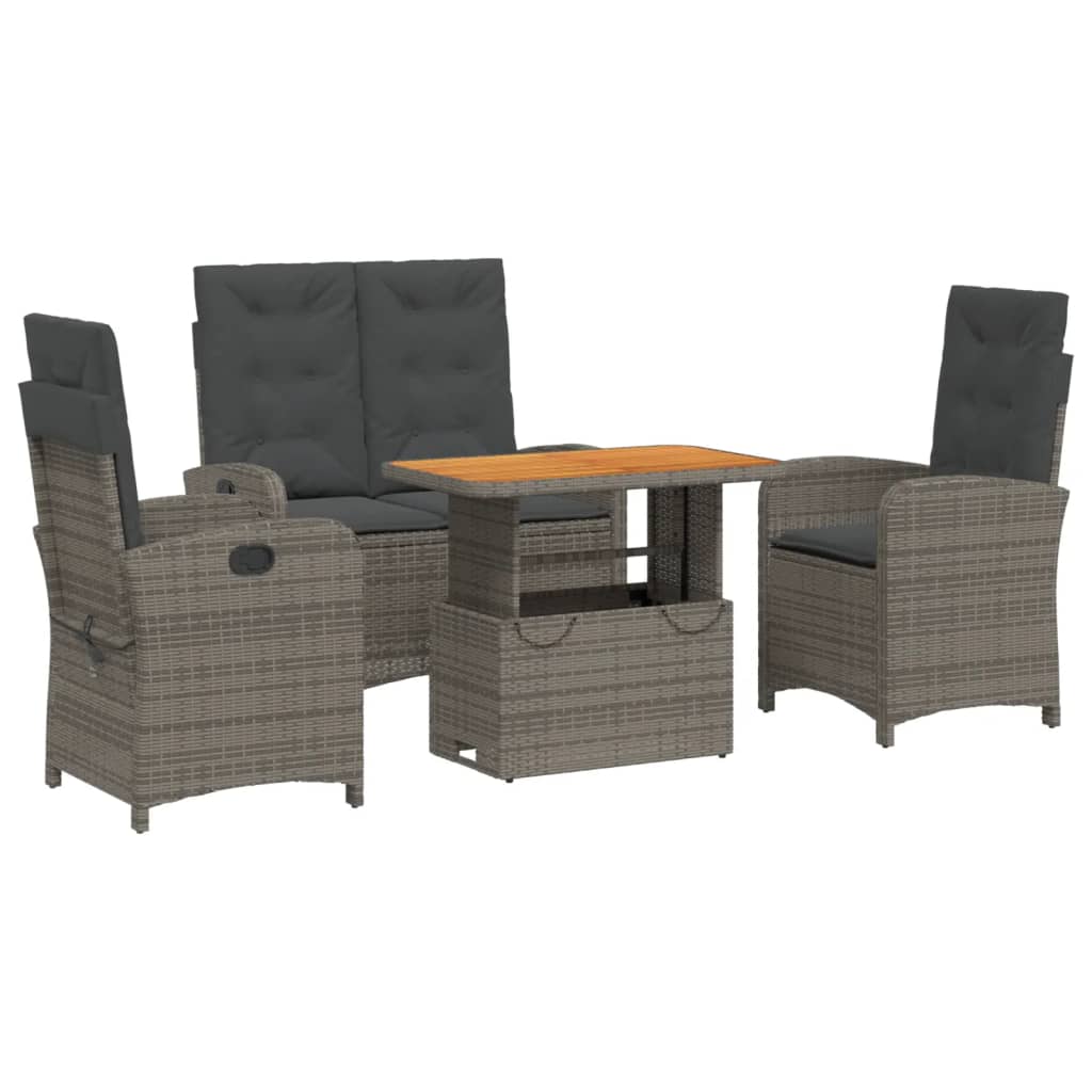 4 Piece Garden Dining Set with Cushions Grey Poly Rattan