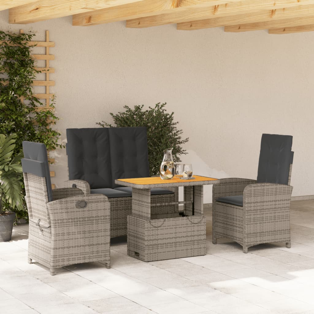 4 Piece Garden Dining Set with Cushions Grey Poly Rattan