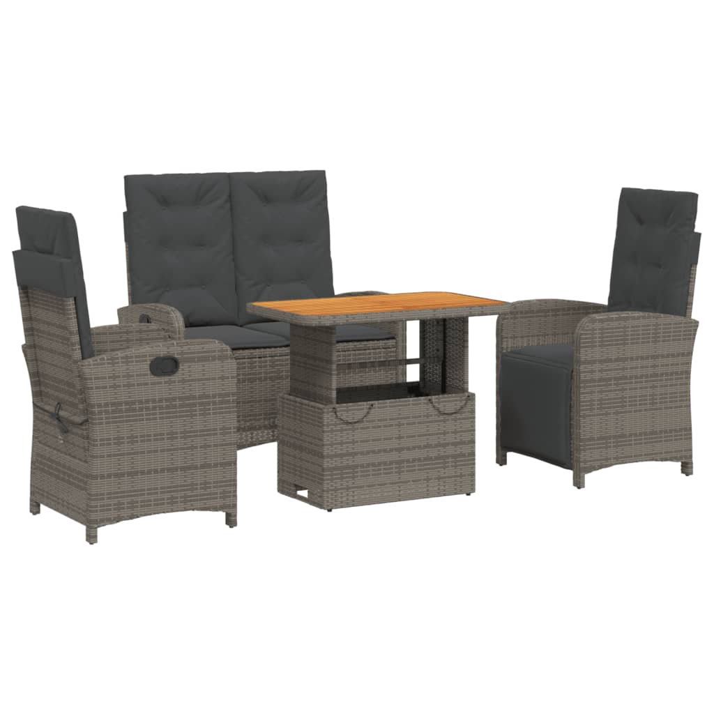 4 Piece Garden Dining Set with Cushions Grey Poly Rattan