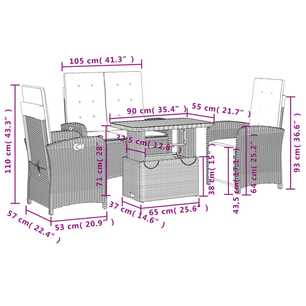 4 Piece Garden Dining Set with Cushions Grey Poly Rattan