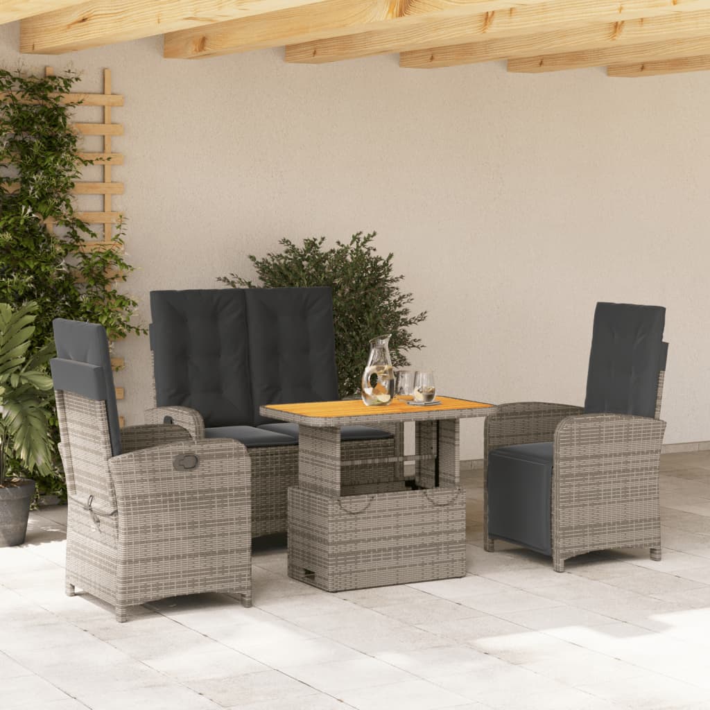 4 Piece Garden Dining Set with Cushions Grey Poly Rattan