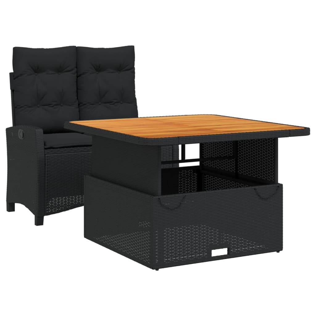 2 Piece Garden Dining Set with Cushions Black Poly Rattan