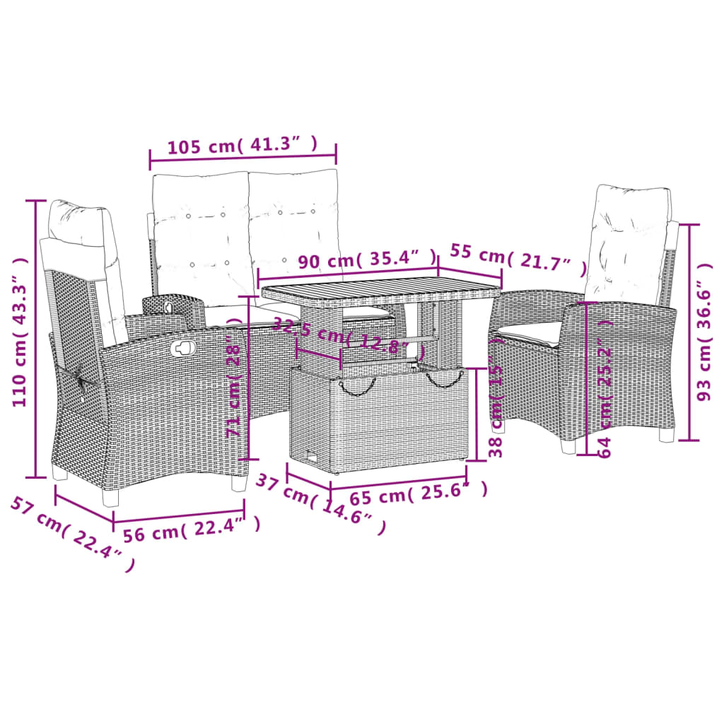 4 Piece Garden Dining Set with Cushions Black Poly Rattan