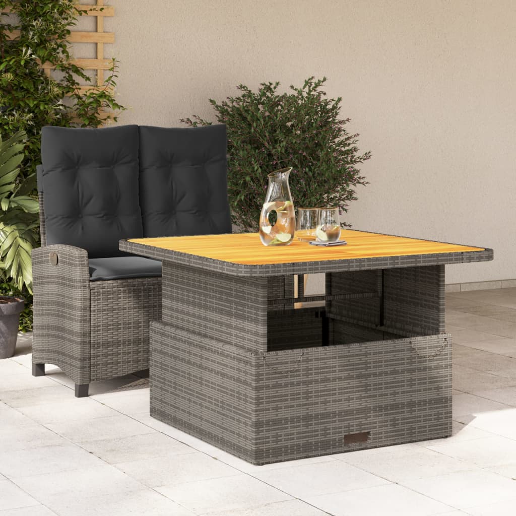 2 Piece Garden Dining Set with Cushions Grey Poly Rattan