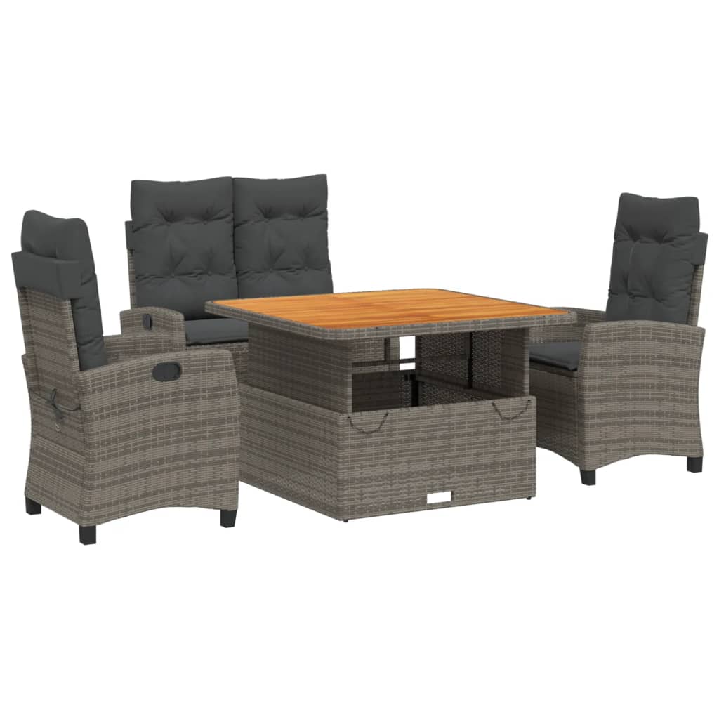4 Piece Garden Dining Set with Cushions Grey Poly Rattan