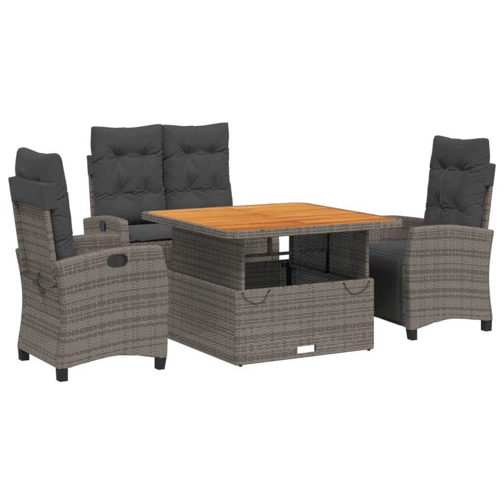 4 Piece Garden Dining Set with Cushions Grey Poly Rattan