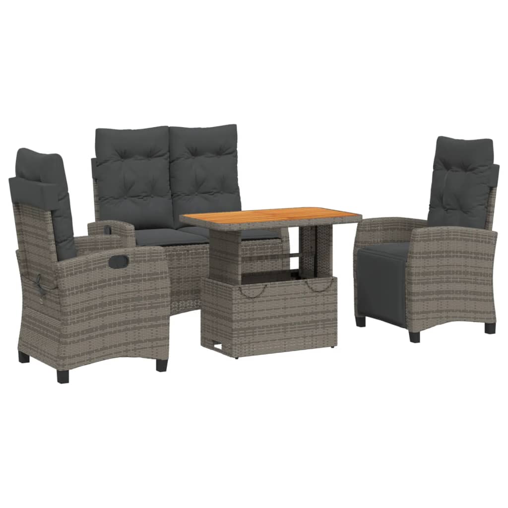 4 Piece Garden Dining Set with Cushions Grey Poly Rattan