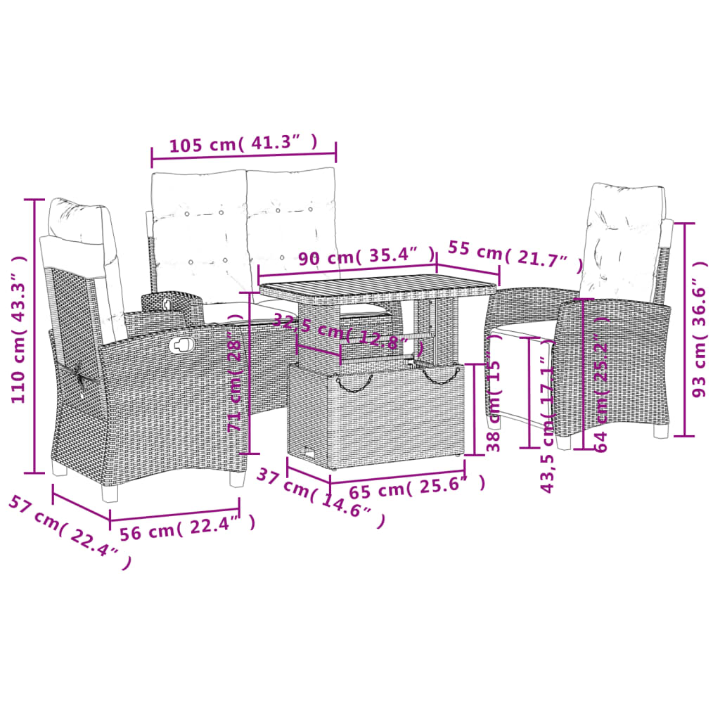 4 Piece Garden Dining Set with Cushions Grey Poly Rattan