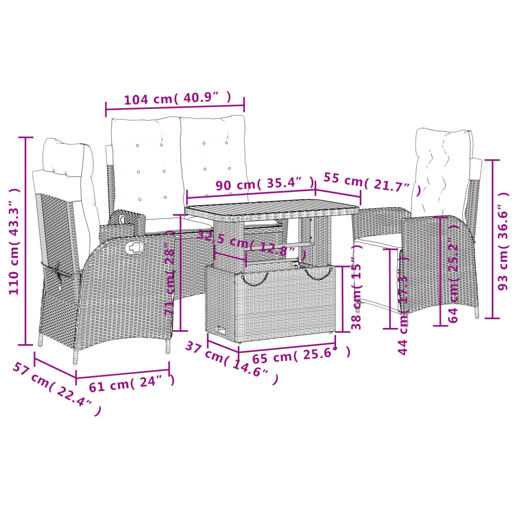 4 Piece Garden Dining Set with Cushions Black Poly Rattan