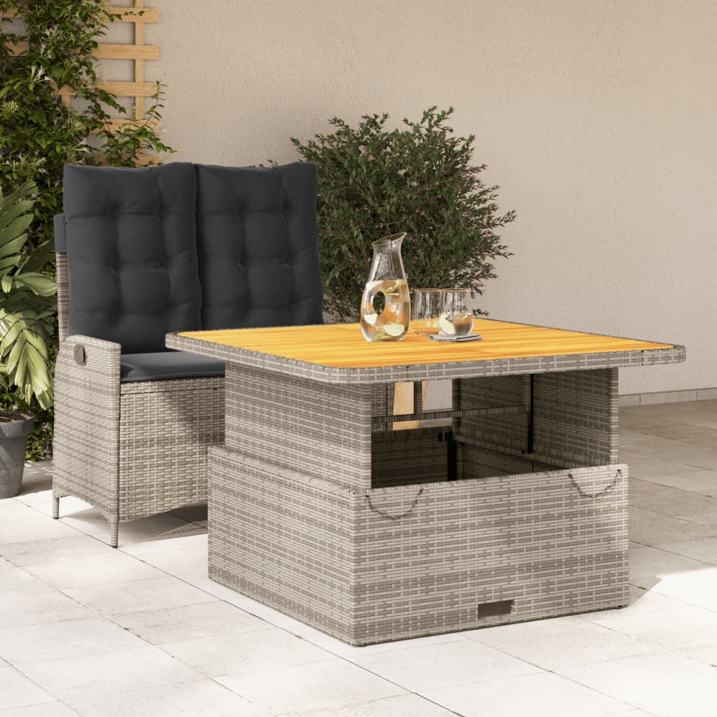 2 Piece Garden Dining Set with Cushions Grey Poly Rattan