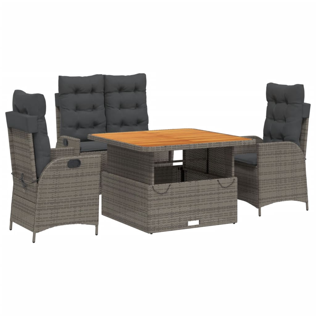 4 Piece Garden Dining Set with Cushions Grey Poly Rattan