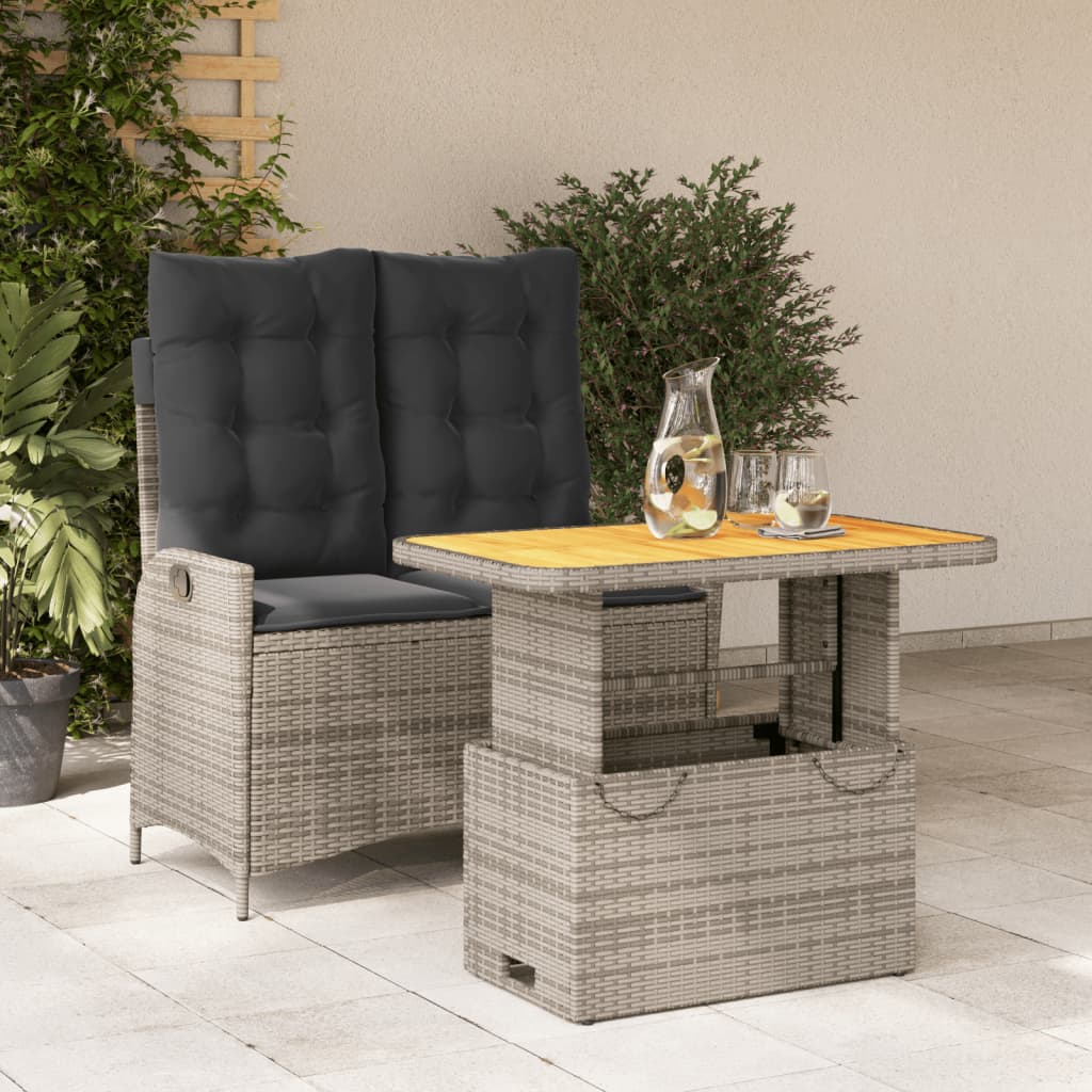 2 Piece Garden Dining Set with Cushions Grey Poly Rattan