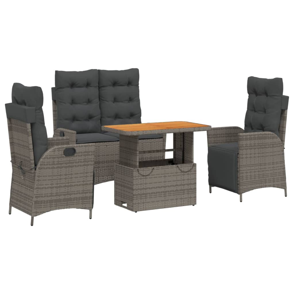 4 Piece Garden Dining Set with Cushions Grey Poly Rattan