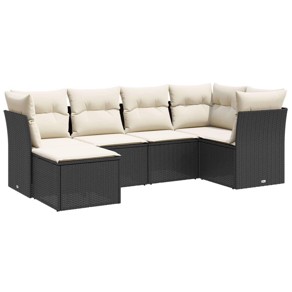6 Piece Garden Sofa Set with Cushions Black Poly Rattan