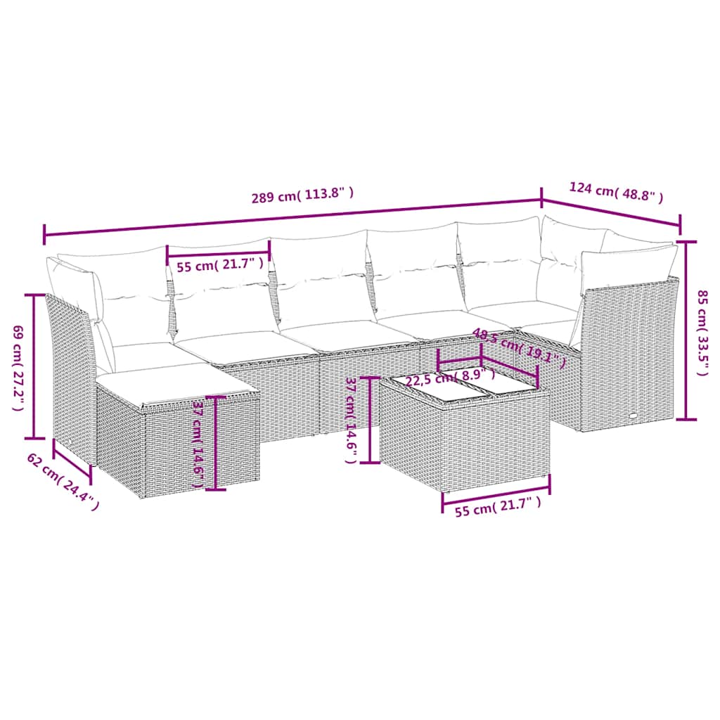 8 Piece Garden Sofa Set with Cushions Black Poly Rattan