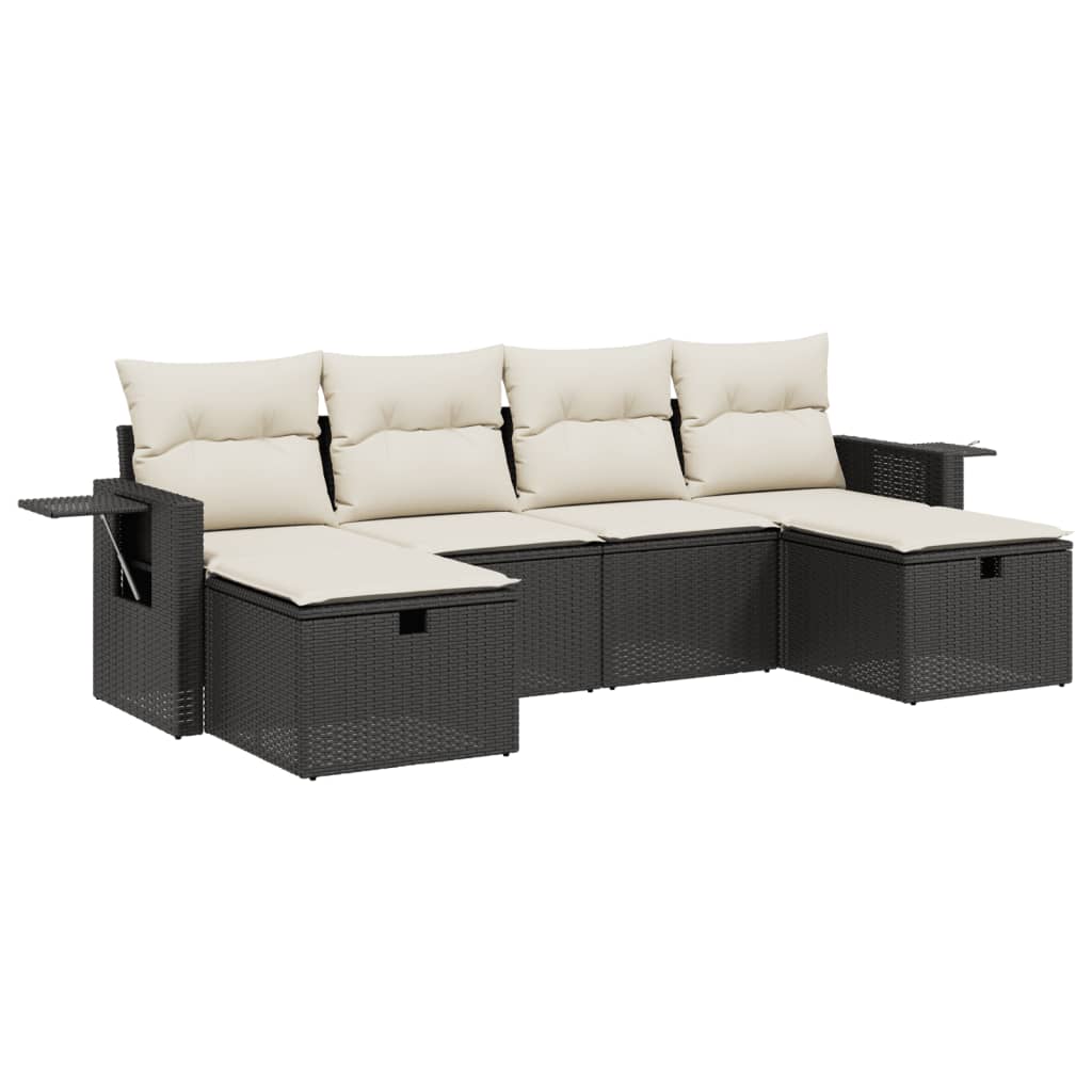 6 Piece Garden Sofa Set with Cushions Black Poly Rattan