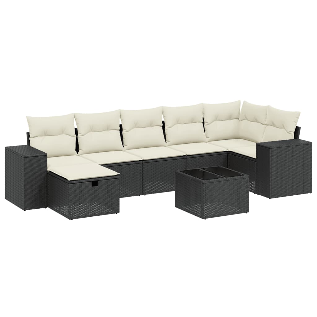 8 Piece Garden Sofa Set with Cushions Black Poly Rattan