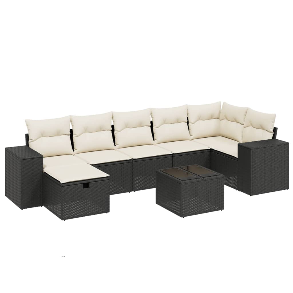 8 Piece Garden Sofa Set with Cushions Black Poly Rattan