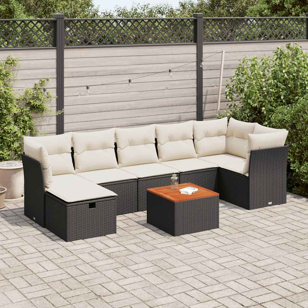 8 Piece Garden Sofa Set with Cushions Black Poly Rattan
