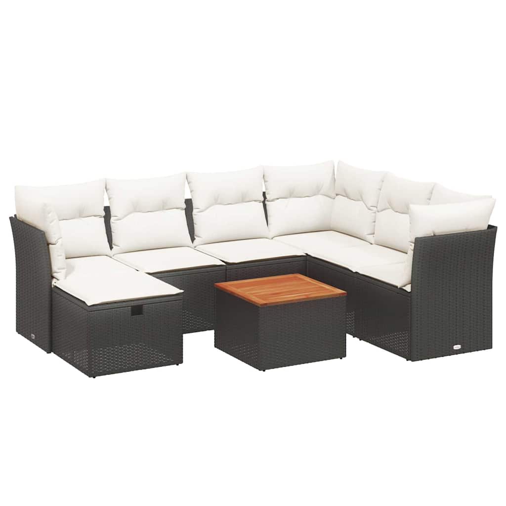 8 Piece Garden Sofa Set with Cushions Black Poly Rattan