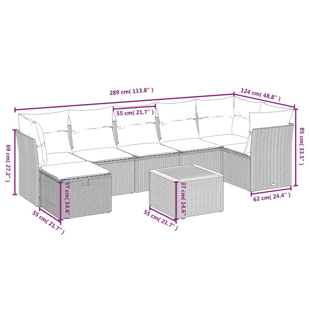 9 Piece Garden Sofa Set with Cushions Black Poly Rattan