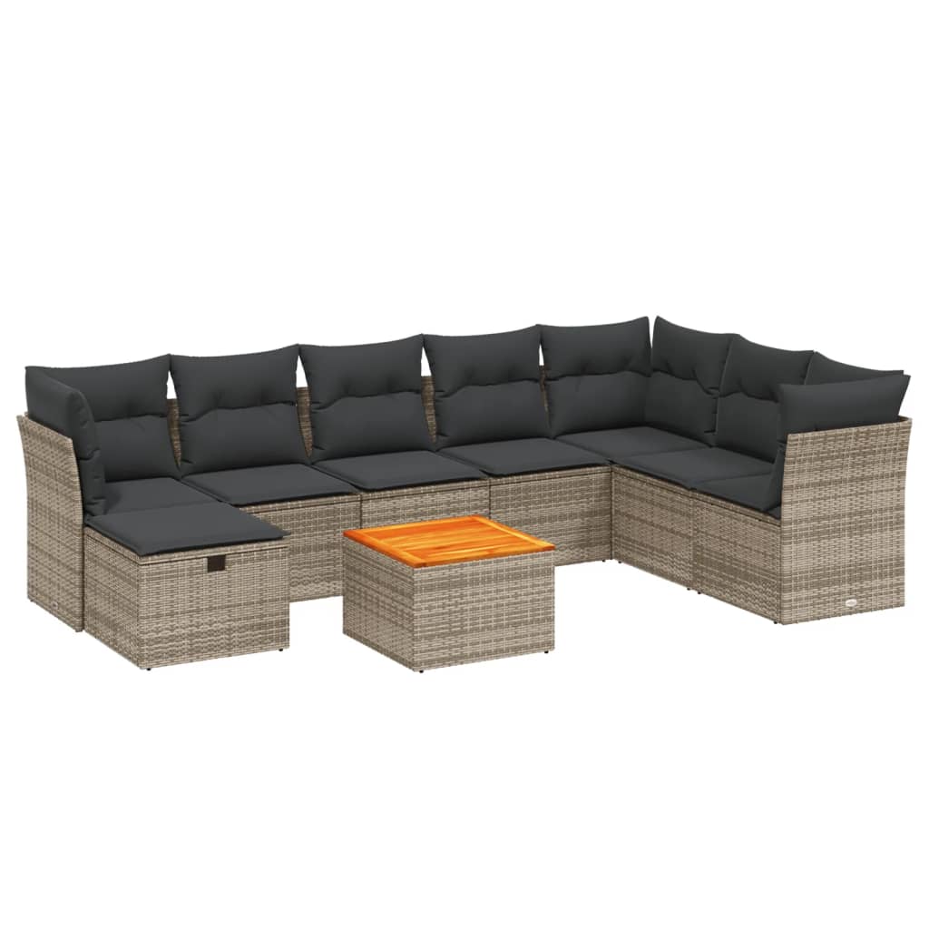 9 Piece Garden Sofa Set with Cushions Grey Poly Rattan