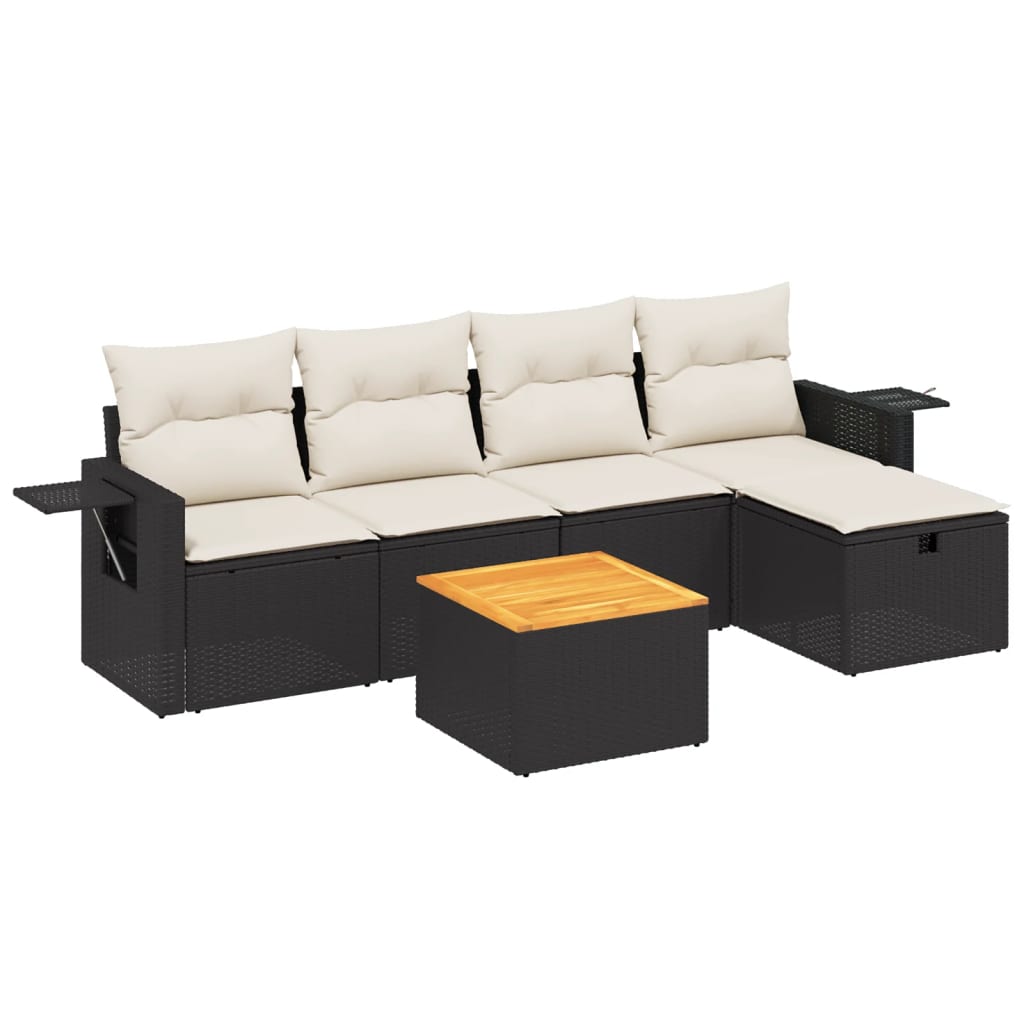 6 Piece Garden Sofa Set with Cushions Black Poly Rattan