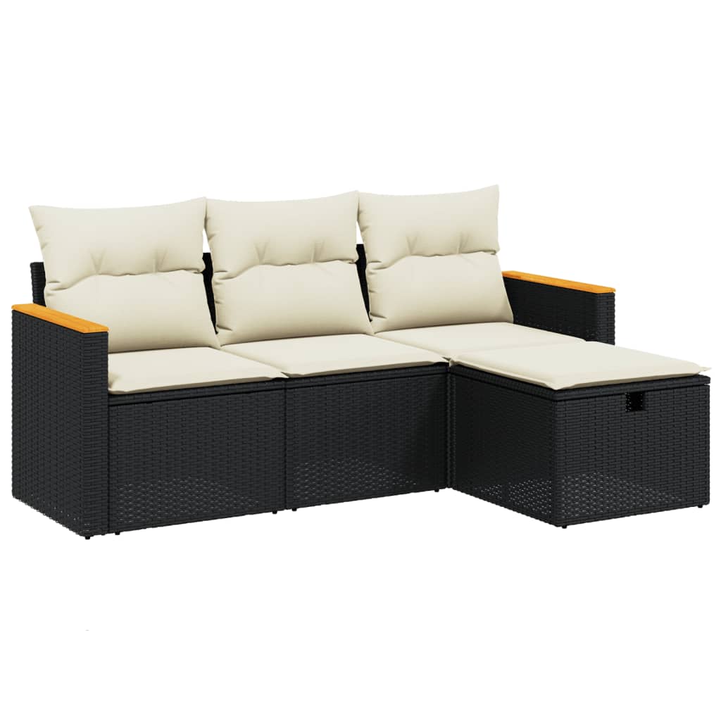 4 Piece Garden Sofa Set with Cushions Black Poly Rattan