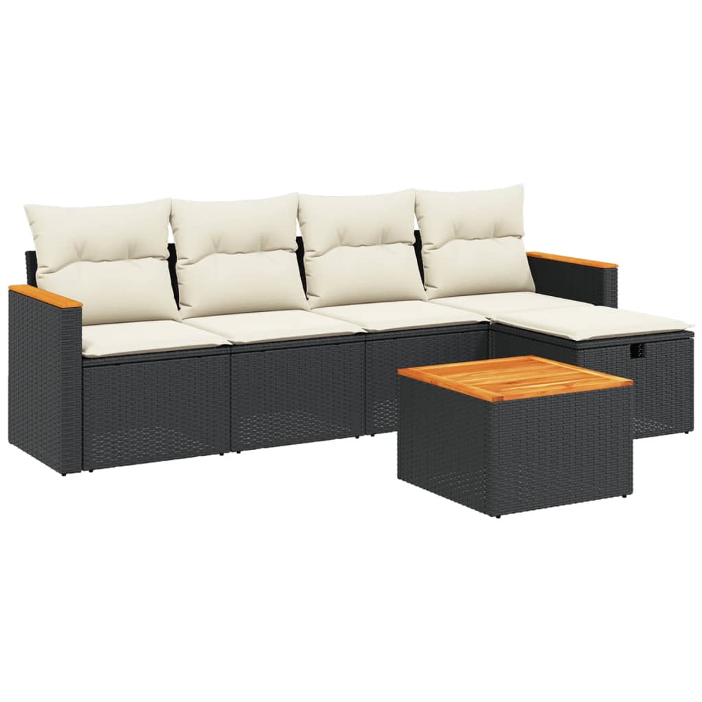 6 Piece Garden Sofa Set with Cushions Black Poly Rattan