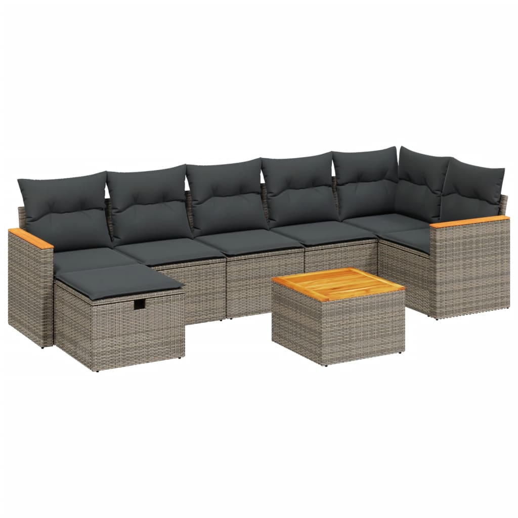 8 Piece Garden Sofa Set with Cushions Grey Poly Rattan
