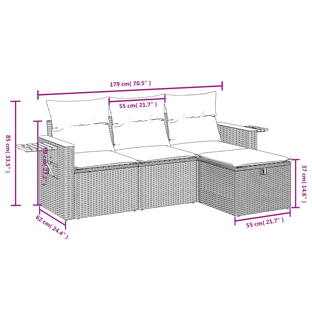 4 Piece Garden Sofa Set with Cushions Grey Poly Rattan