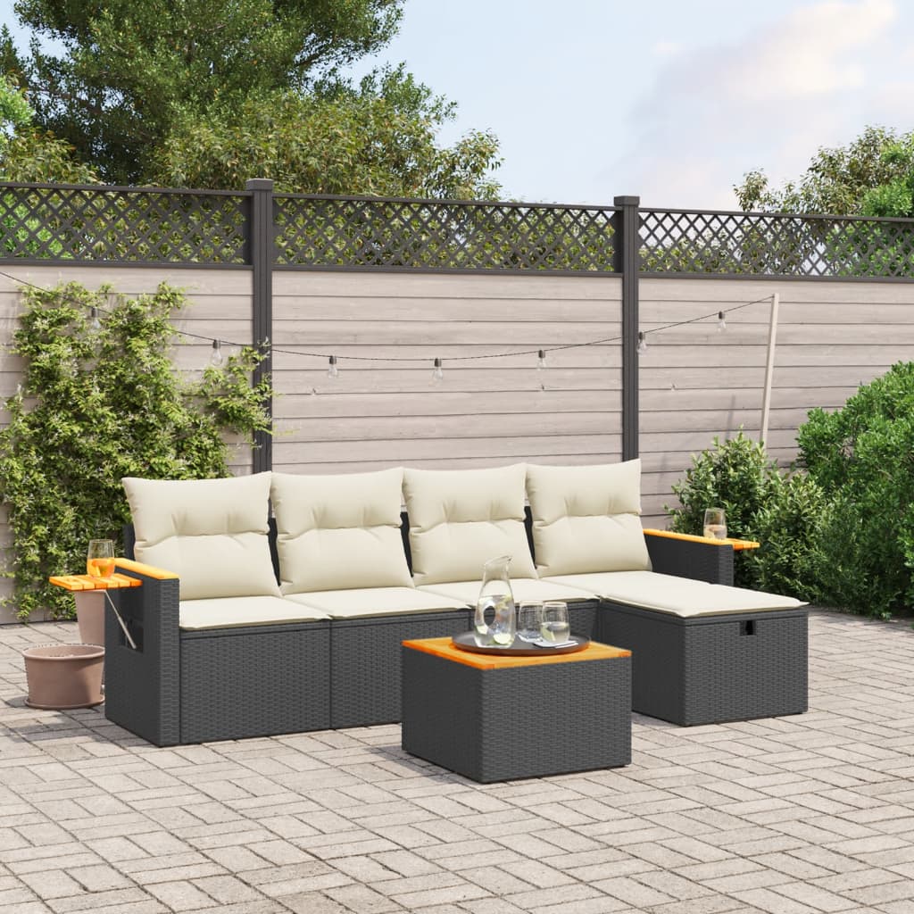6 Piece Garden Sofa Set with Cushions Black Poly Rattan