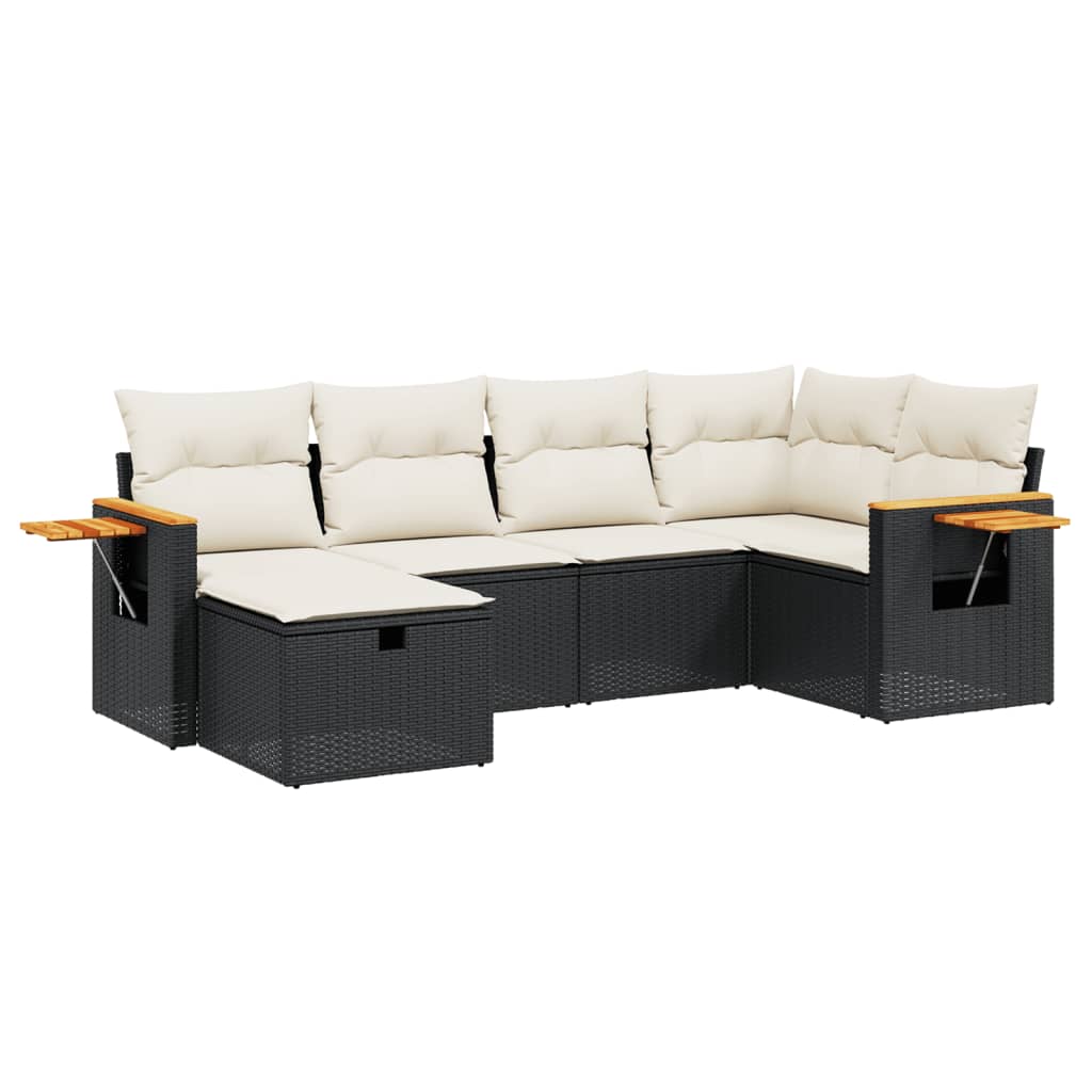 6 Piece Garden Sofa Set with Cushions Black Poly Rattan